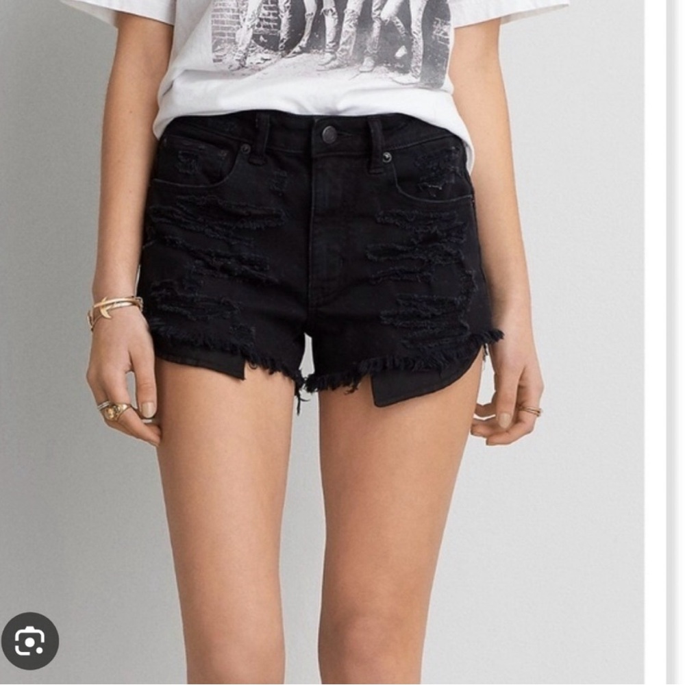 American Eagle Outfitters high-rise distressed festival shorts black Sz 8